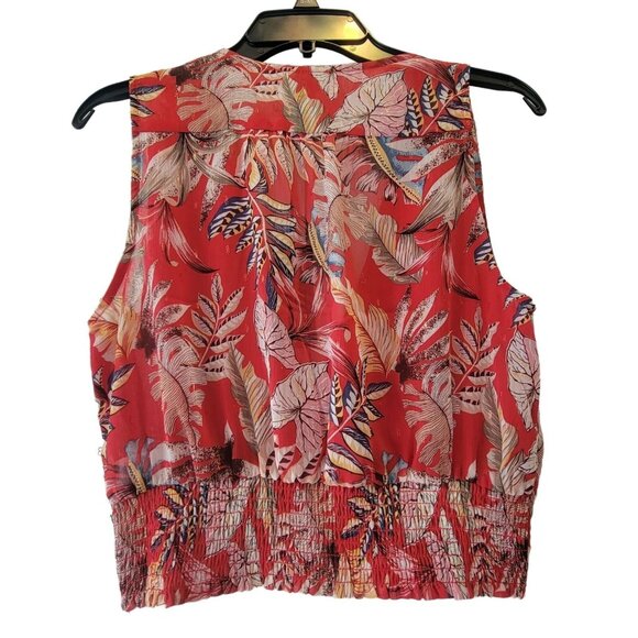 ❤️❤️❤️ Rachel Roy Crop Top Women Size S V-Neck Red leaves tropical print lined - Picture 2 of 6